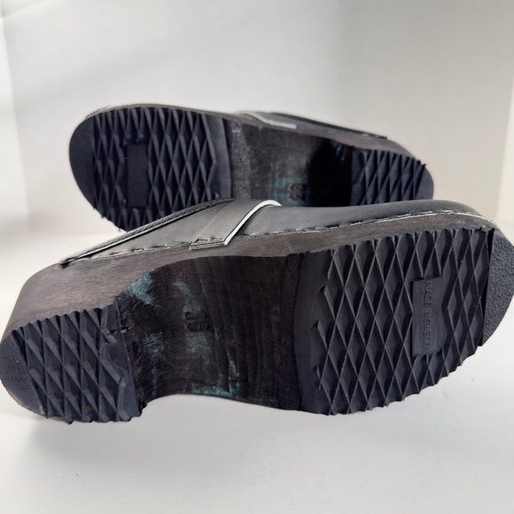 Sandgrens Black Leather Wood Clogs New in Box Tokyo Style - Picture 5 of 6